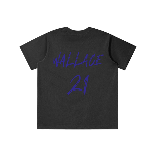 Rooted kids cotton tee by Concrete Baby — Z mark front, WALLACE 21 back